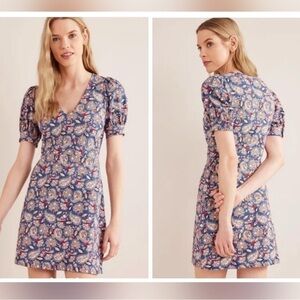Boden floral dress with puff sleeves and v neck